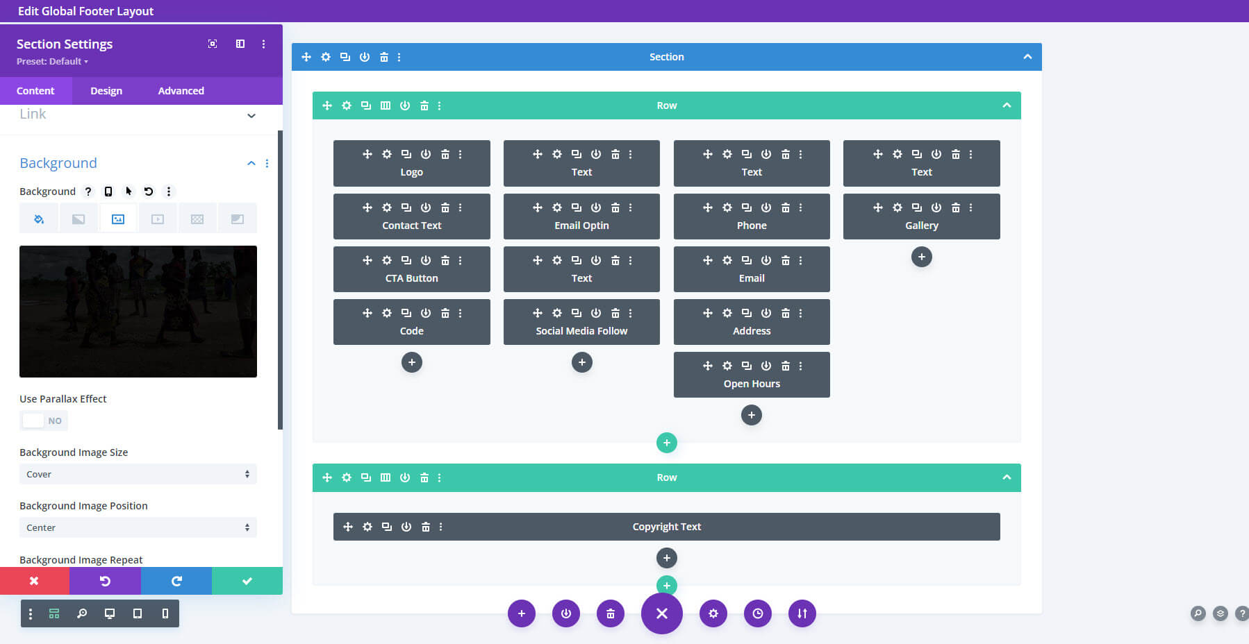 Divi 頁腳包佈局