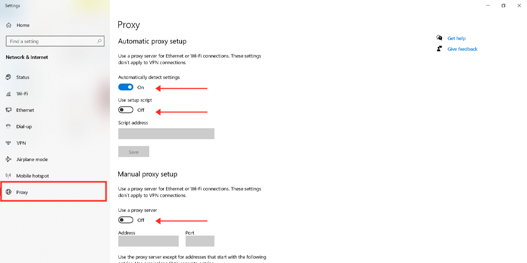 HTTP 504 게이트웨이 시간 초과 오류를 수정하는 방법? 5 Disable the proxy server in Windows PC