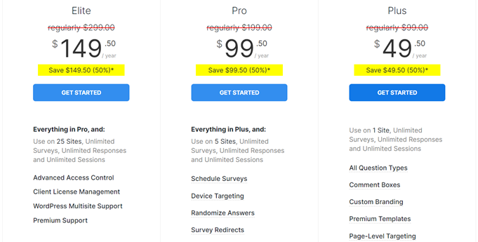 preços de feedback do usuário userfeedback pricing