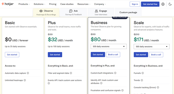 preços hotjar hotjar pricing