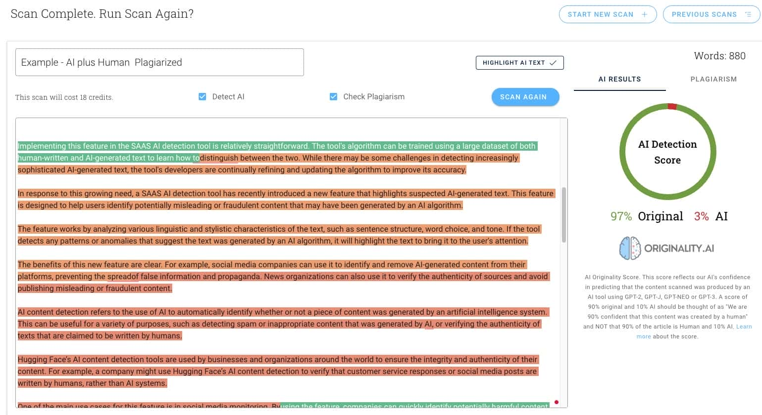 Rilevatore di contenuto di originalità AI