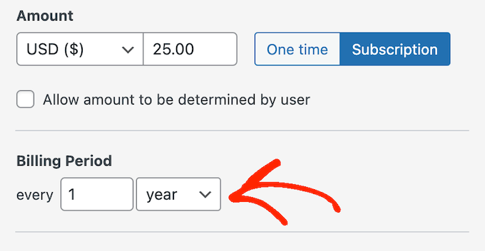 在 WordPress 中为订阅表单设置计费周期 Setting a billing period for a subscription form in WordPress