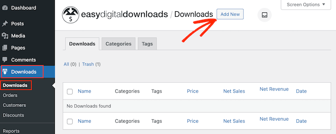 使用 WordPress 添加新的数字下载 Adding a new digital download using WordPress