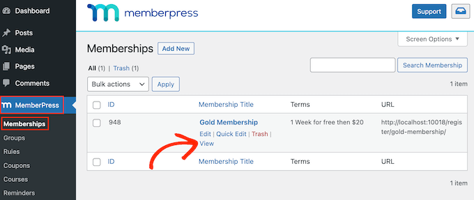 在 WordPress 中预览会员级别 Previewing a membership level in WordPress