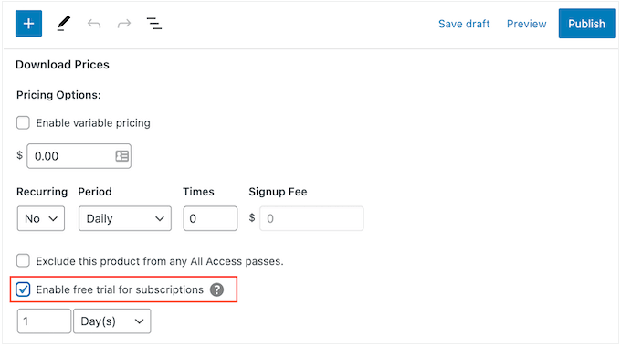 在 Easy Digital Downloads 中启用免费试用 Enabling a free trial in Easy Digital Downloads