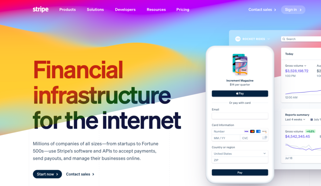 Navigating the Stripe homepage