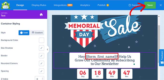 OptinMonster のポップアップを保存 Save popup in OptinMonster