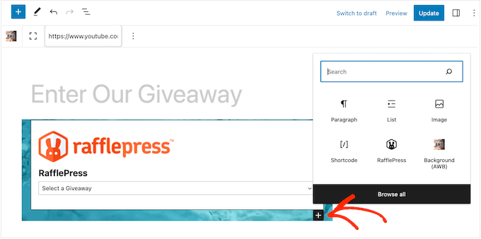 RafflePress プレゼント ブロックをビデオ背景に追加する Adding a RafflePress giveaway block to a video background
