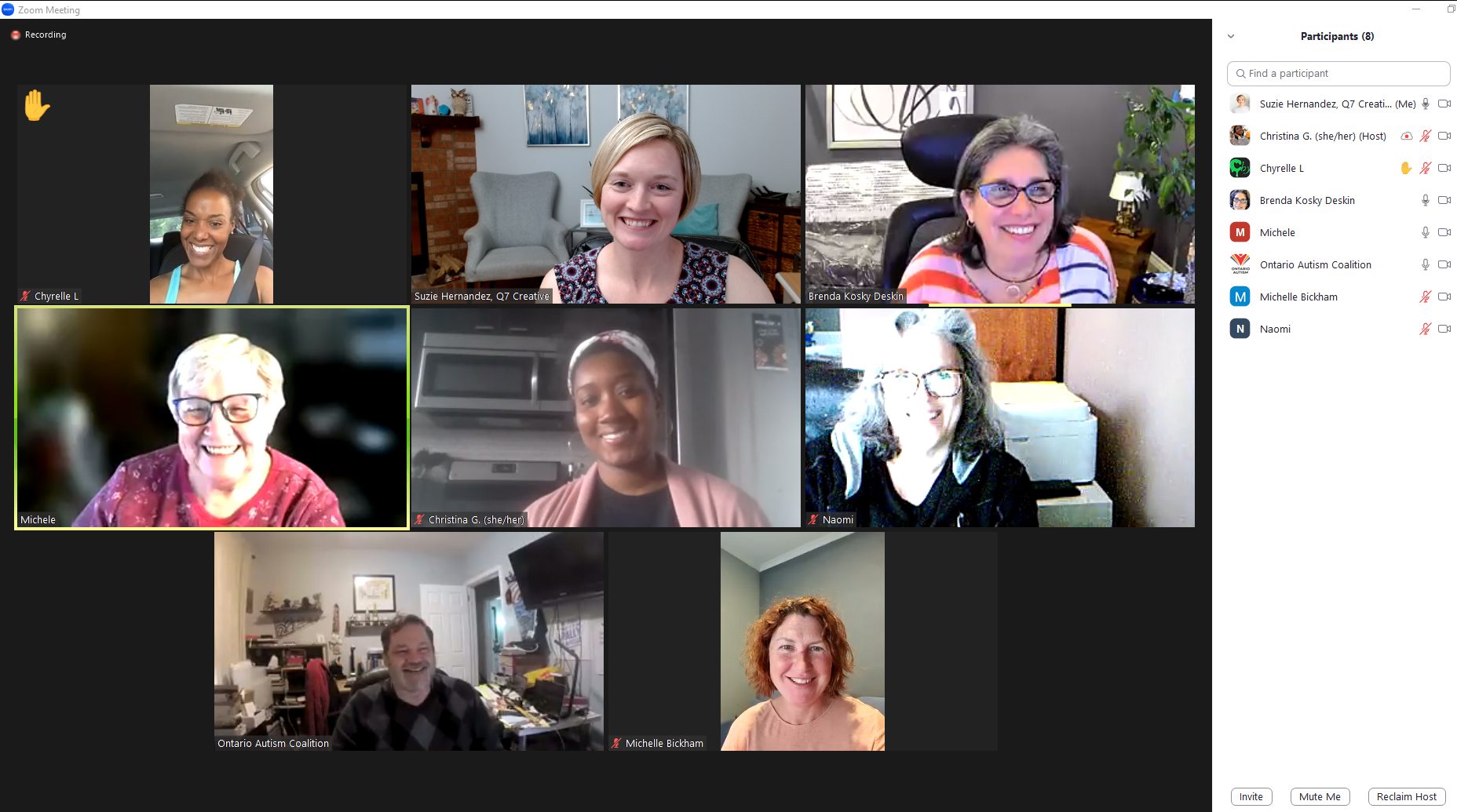 captura de pantalla de varias personas que asistieron a la reunión virtual de Divi Toronto
