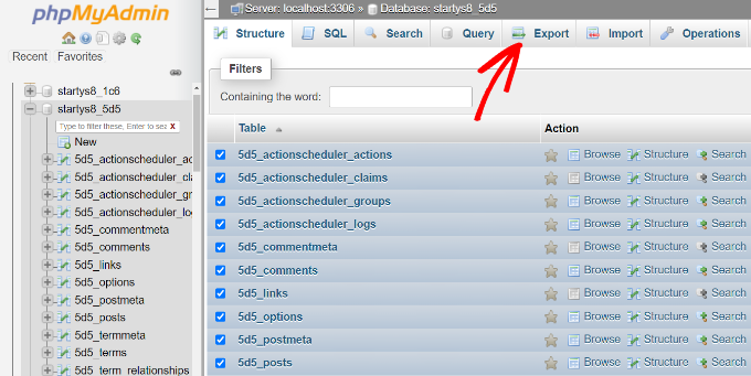 تصدير جداول قاعدة البيانات Export database tables