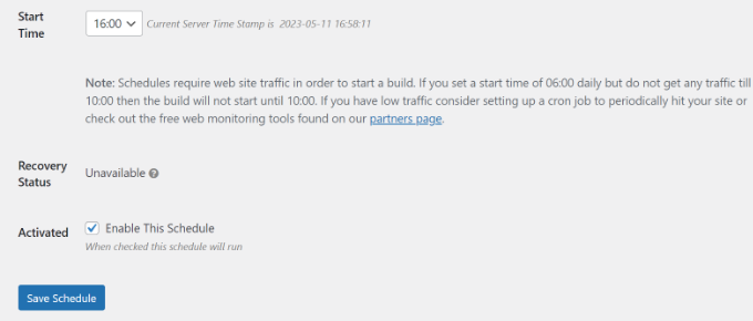 حدد وقتًا وقم بتمكين النسخ الاحتياطي للجدول الزمني Select a time and enable the schedule backup