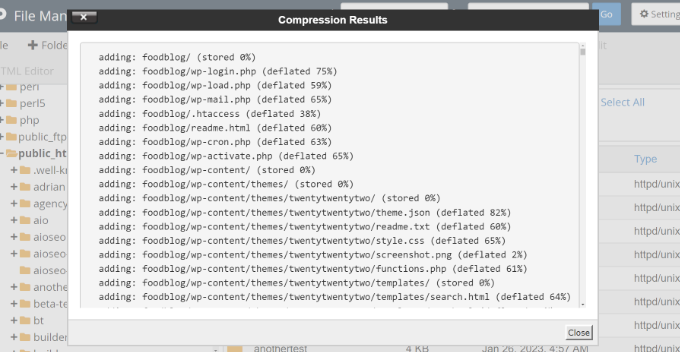 أغلق نتائج الضغط Close the compression results