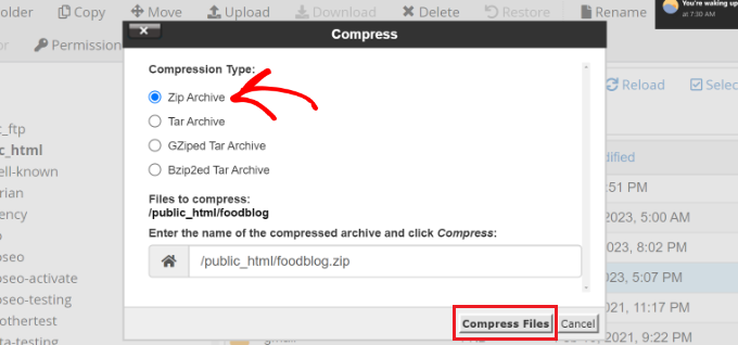 حدد أرشيف مضغوط وضغط Select zip archive and compress