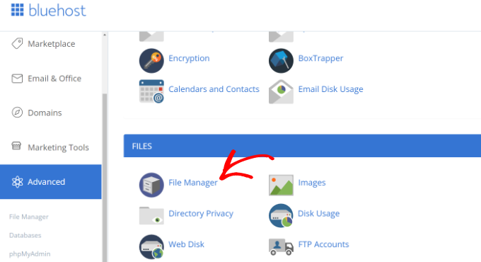 افتح مدير الملفات في Bluehost Open file manager in Bluehost