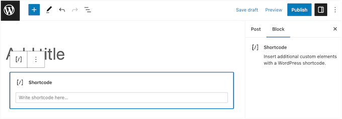 Dodanie bloku shortcode do strony lub posta WordPress Adding a shortcode block to a WordPress page or post
