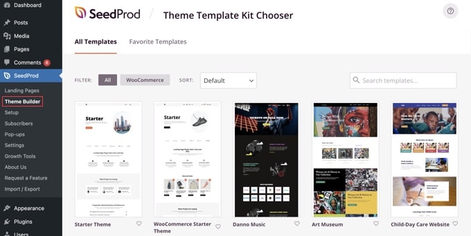 Scelta del kit di modelli di temi SeedProd SeedProd Theme Template Kit Chooser