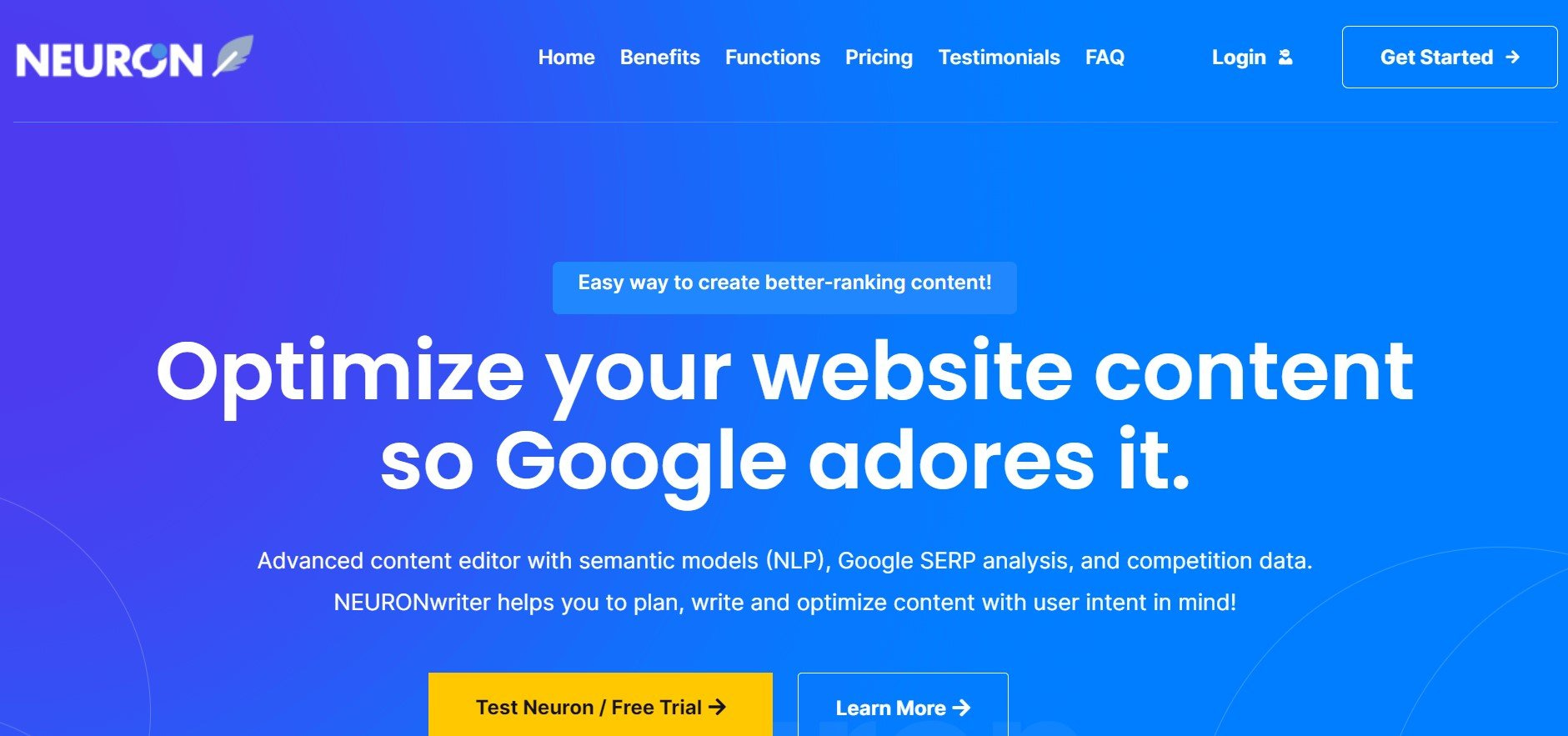 Homepage di NeuronWriter.