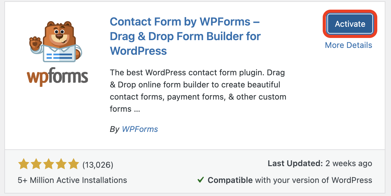 การเปิดใช้งาน WPForms