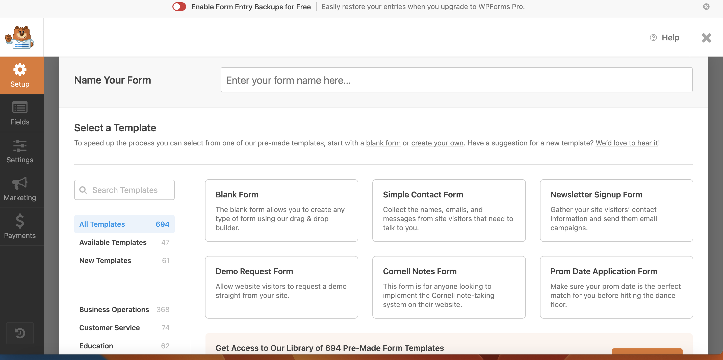 ไลบรารีเทมเพลต WPForms