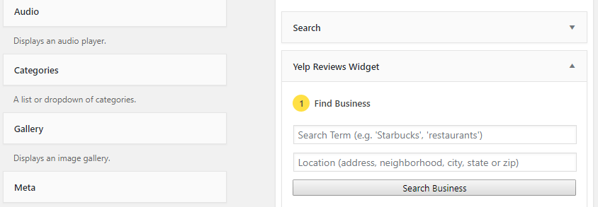 Platzieren des Yelp-Widgets.