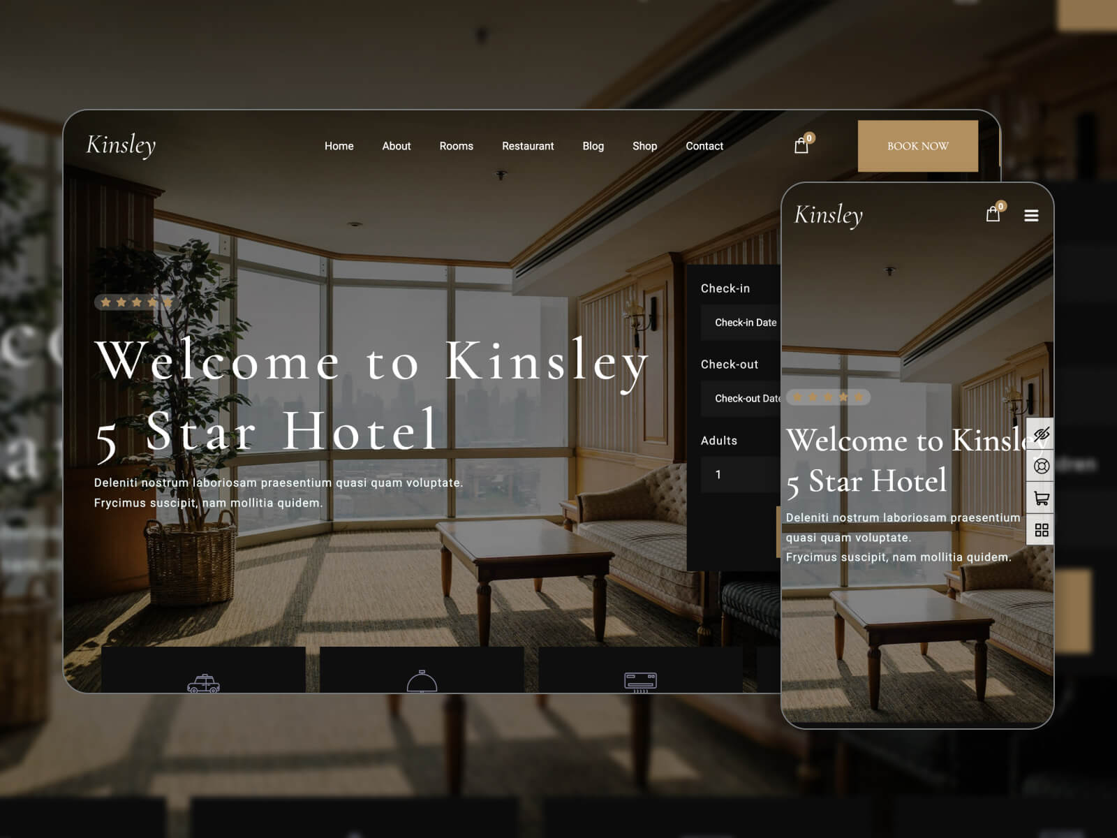 สแนปชอตของ Kinsley - เทมเพลตที่พักพร้อมอาหารเช้าที่ใช้งานง่ายสำหรับ Elementor ในเฉดสี darkslategray, dimgray, gainsboro, black และ darkolivegreen