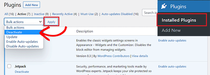 ปิดใช้งานปลั๊กอินทั้งหมดยกเว้น WooCommerce Deactivate all the plugin except WooCommerce
