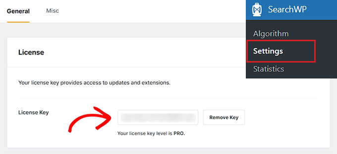 ป้อนรหัสใบอนุญาต SearchWP ของคุณ Enter your SearchWP license key