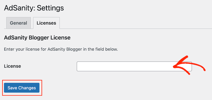 การเพิ่มใบอนุญาตให้กับปลั๊กอินการจัดการโฆษณา AdSanity Adding a license to the AdSanity ad management plugin