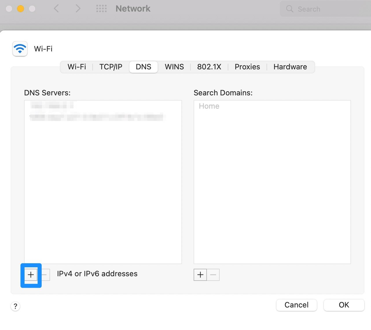 Fügen Sie einen neuen DNS-Server hinzu.