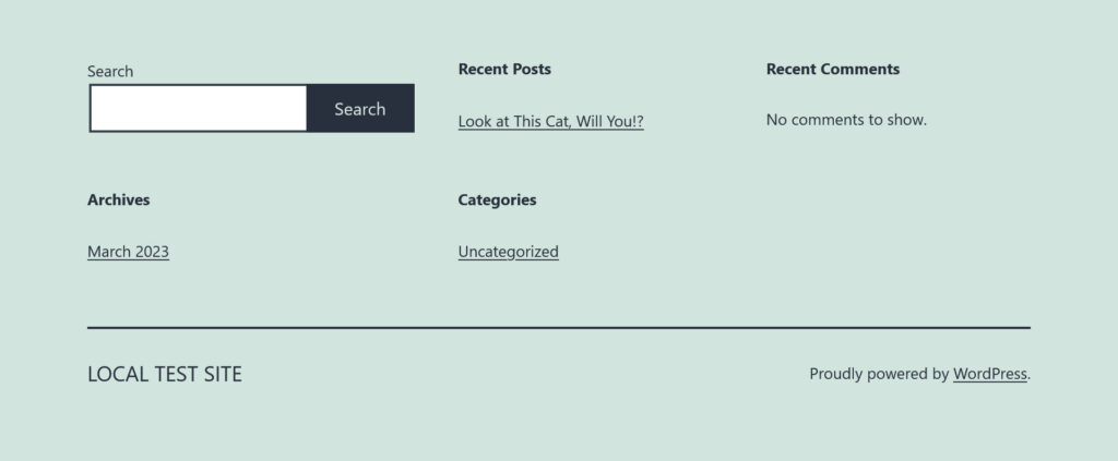 widget di wordpress nel piè di pagina del front-end