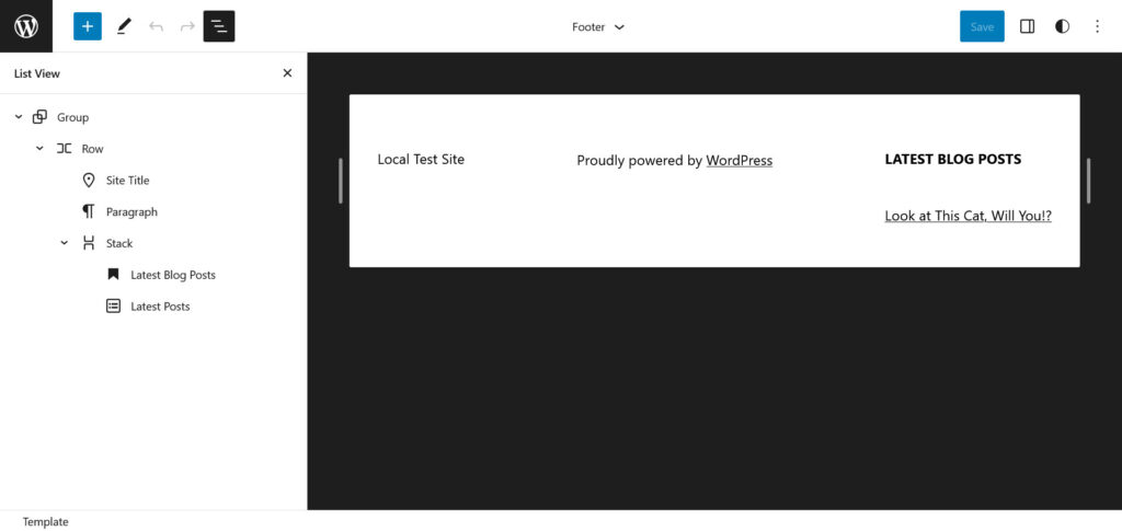 aggiungi il widget degli ultimi post alla parte del modello di piè di pagina