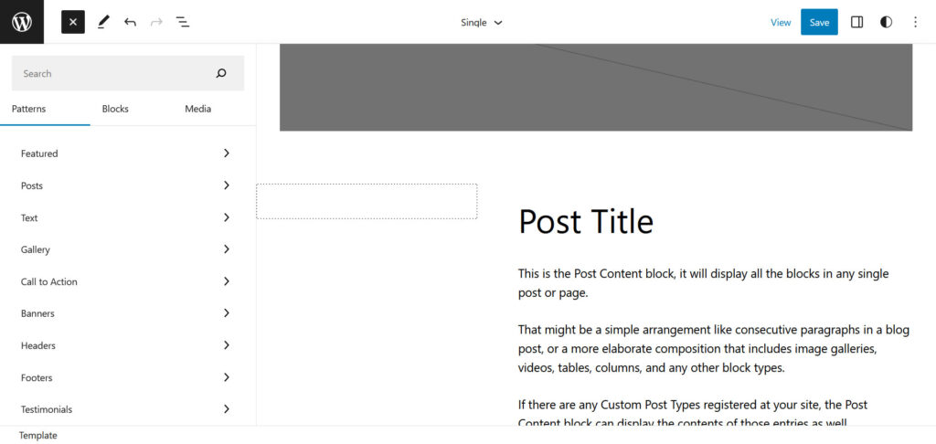 apri l'inseritore di blocchi nell'editor del sito wordpress