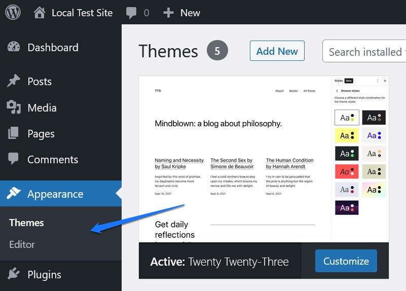 menu dei widget mancanti con tema a blocchi attivo