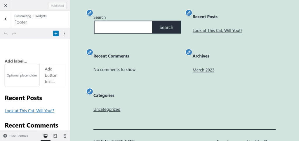 gestione dei widget nel customizer di wordpress