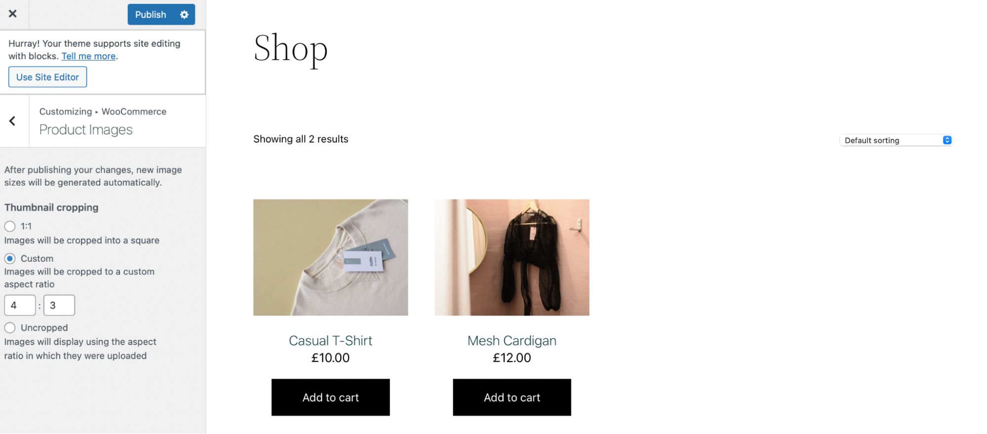 WooCommerce görüntü kırpma seçenekleri