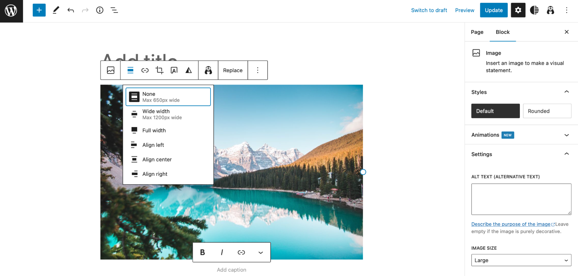 WordPress'teki resimler için açılan listeyi hizalayın