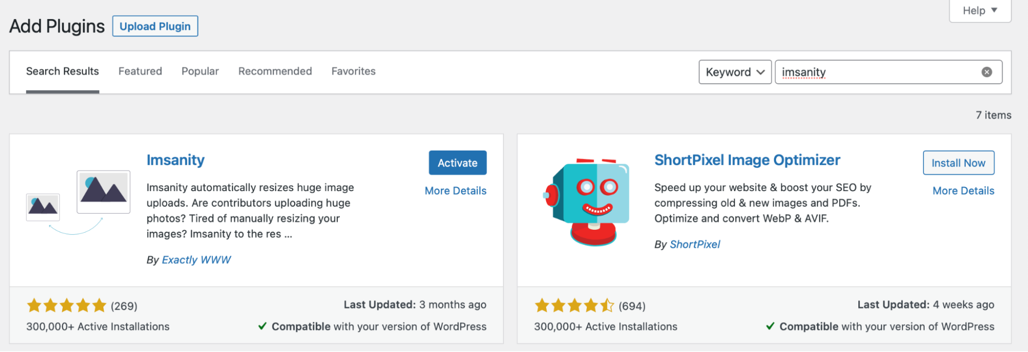 WordPress'te Imsanity eklentisini bulma