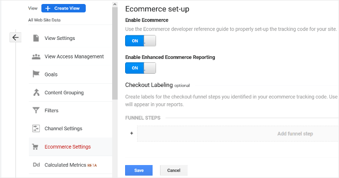 เปิดใช้งานอีคอมเมิร์ซและดำเนินการต่อ Enable eCommerce and enhanced eCommerce reporting