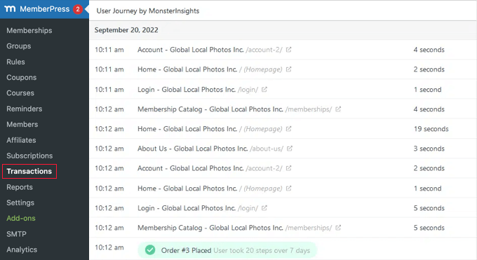 การดูการเดินทางของลูกค้าของธุรกรรมเดียว Viewing the Customer Journey of a Single Transaction