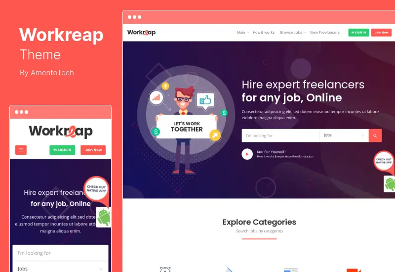 ธีม Workreap - ตลาดอิสระและธีม WordPress ของไดเรกทอรี