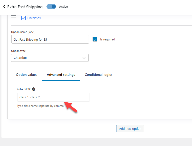 classe css - addons de produits woocommerce logique conditionnelle