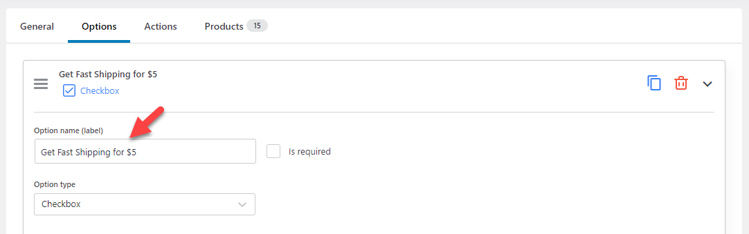 nom de l'option - logique conditionnelle des addons de produits woocommerce