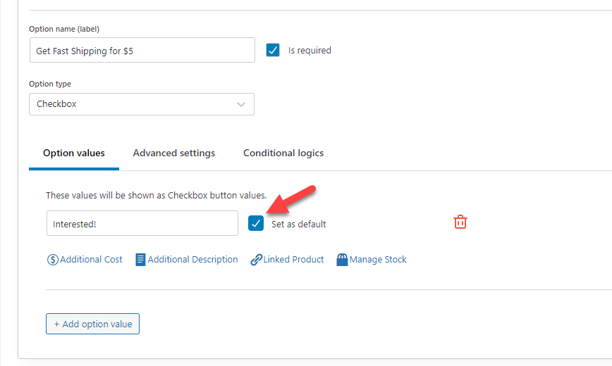 option intéressée - logique conditionnelle des addons de produits woocommerce
