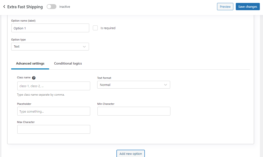 configuration des options étendue - logique conditionnelle des addons de produits woocommerce