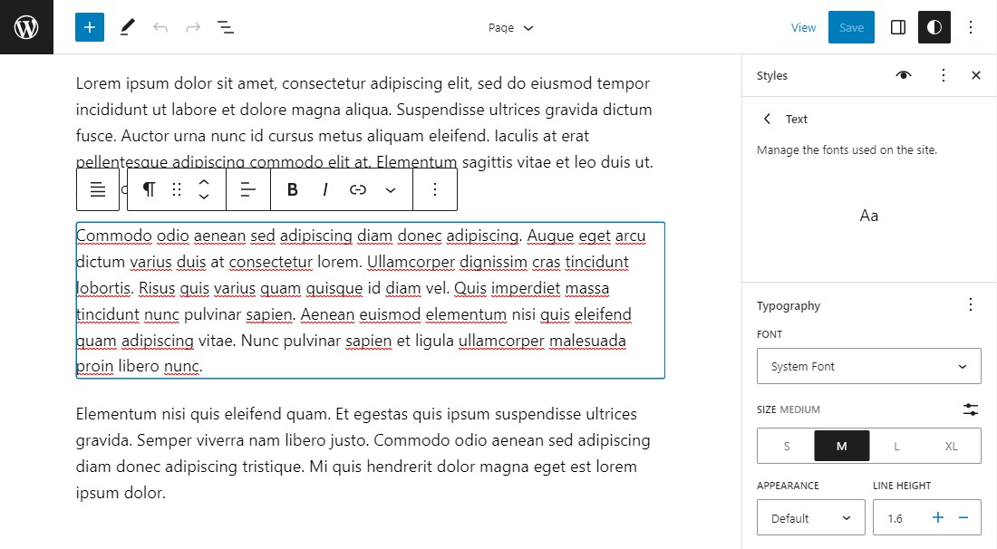 قم بتغيير خط WordPress في محرر الموقع الكامل