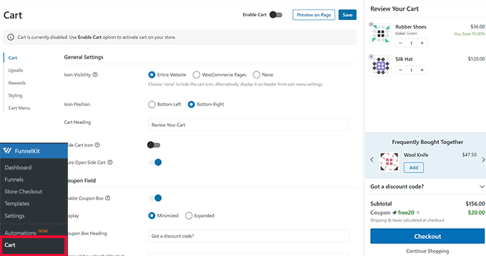 Configuración del carrito Cart settings