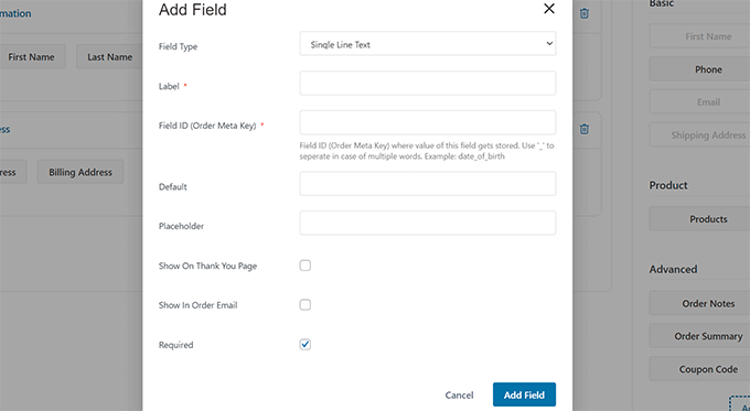 Crear un campo de pago personalizado Create a custom checkout field