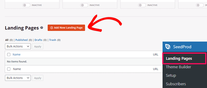 Añadir nueva página de destino Add new landing page