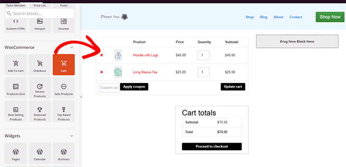 Agregar el bloque del carrito Add the cart block
