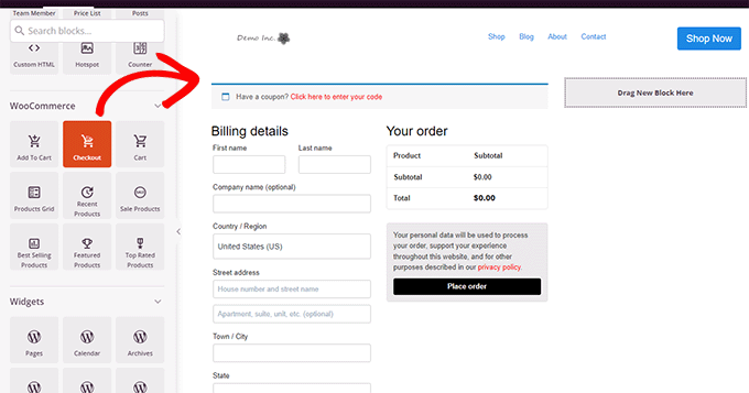 Agregar bloque de pago Add checkout block